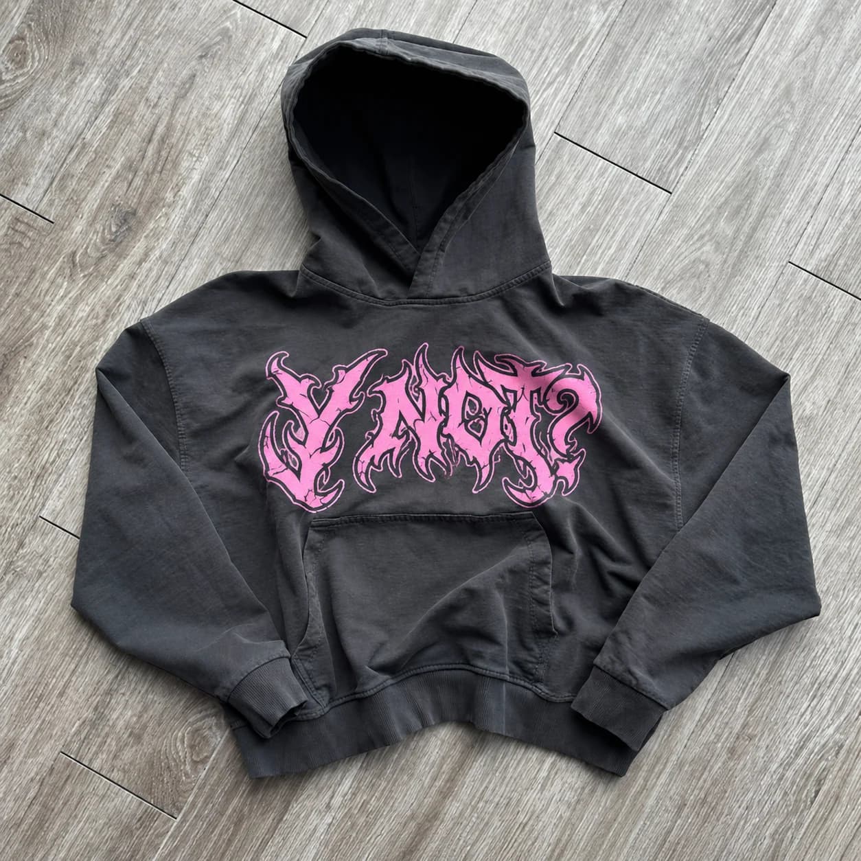 Flame Script Hoodie in Washed Black