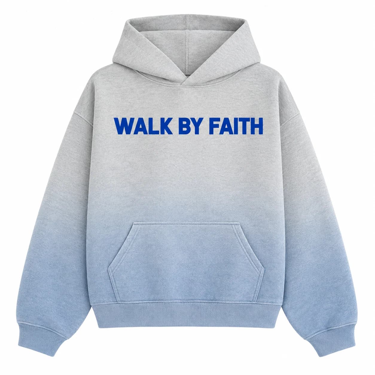 Walk By Faith Hoodie in Grey / Blue Fade