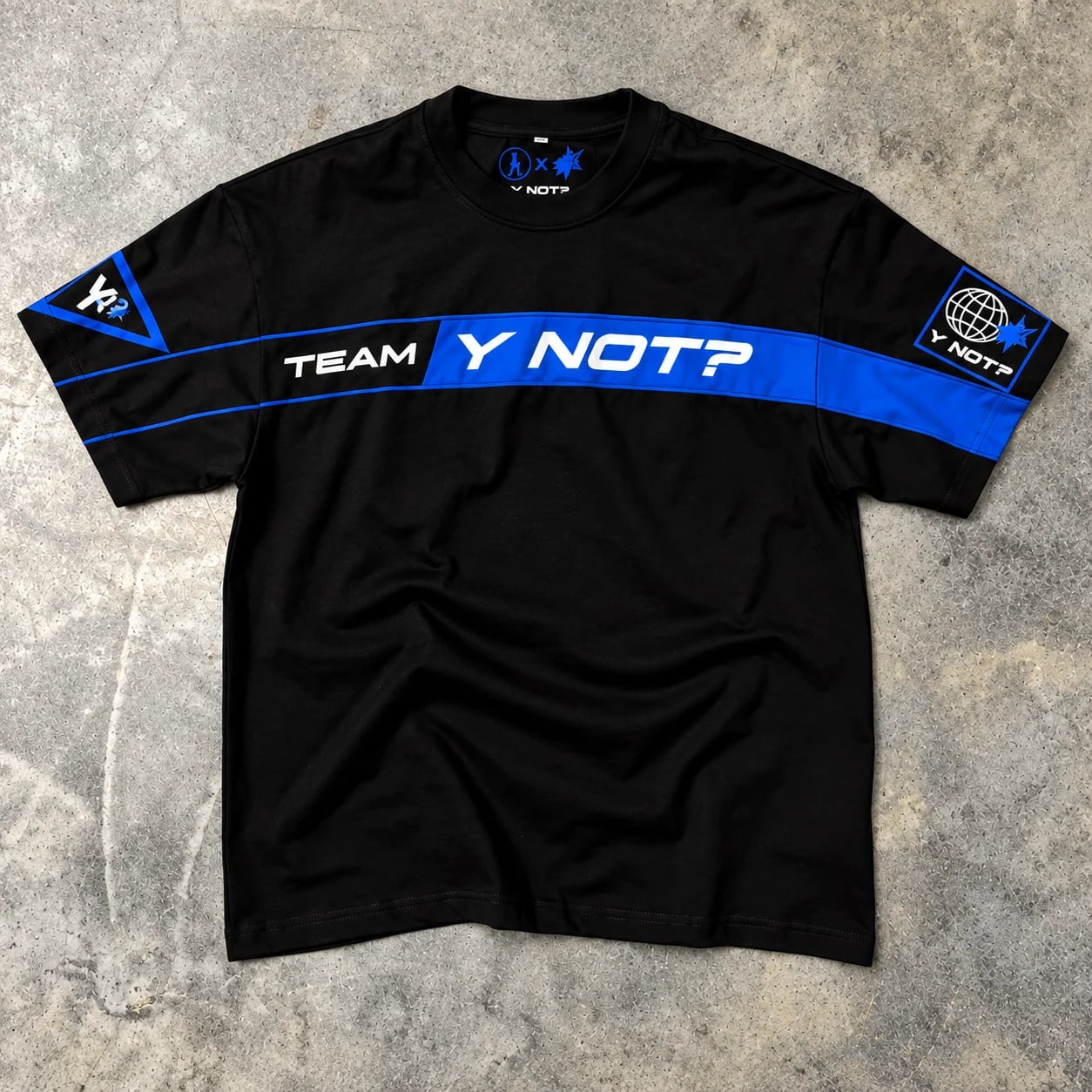 Team Y NOT? Tee in Black / Blue