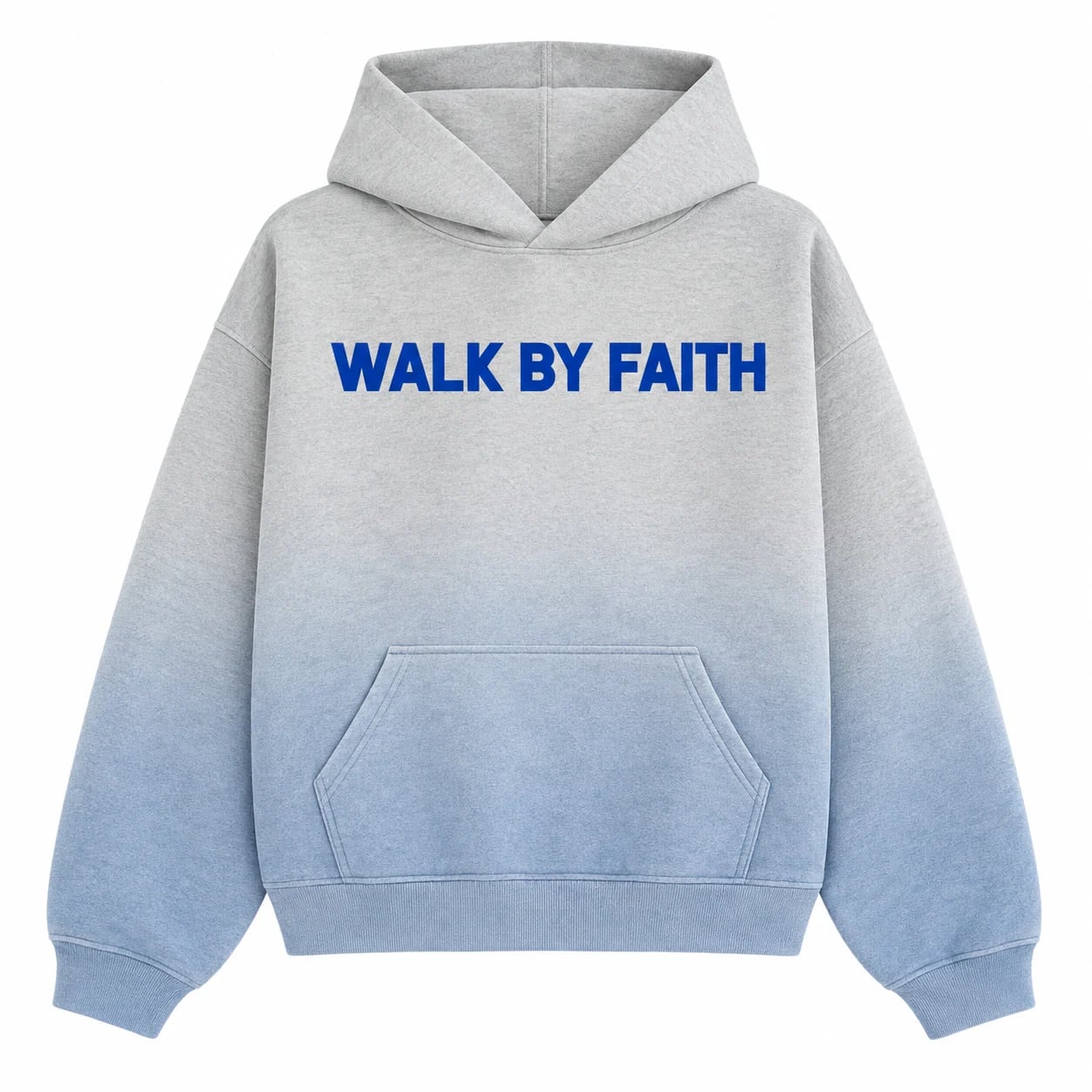 Walk By Faith Hoodie in Grey / Blue Fade