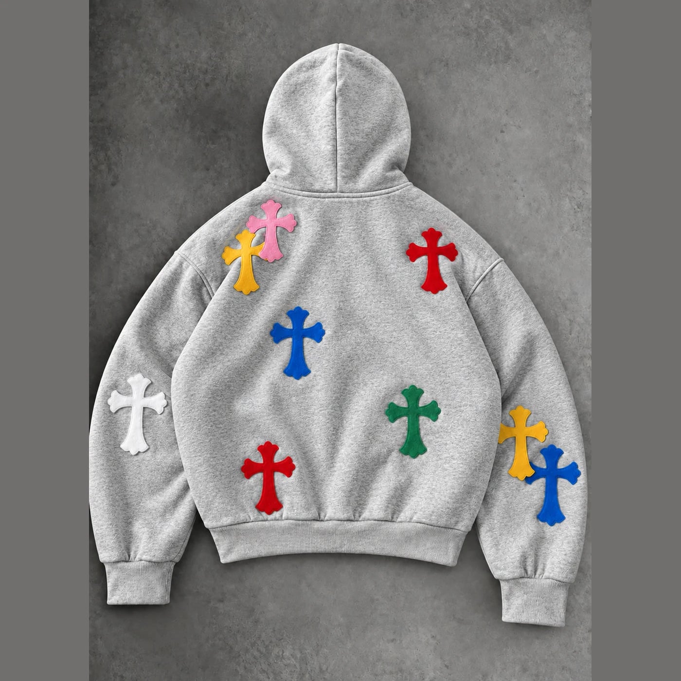 Y NOT? Cross Patch Hoodie in Heather Grey / Multi — view 2