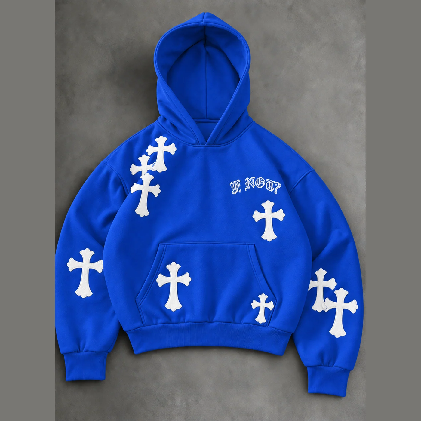 Y NOT? Cross Patch Hoodie in Royal / White