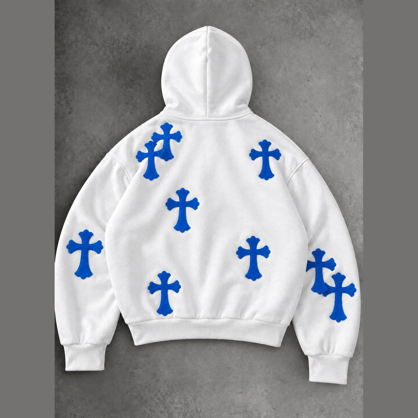 Y NOT? Cross Patch Hoodie in White / Royal — view 2