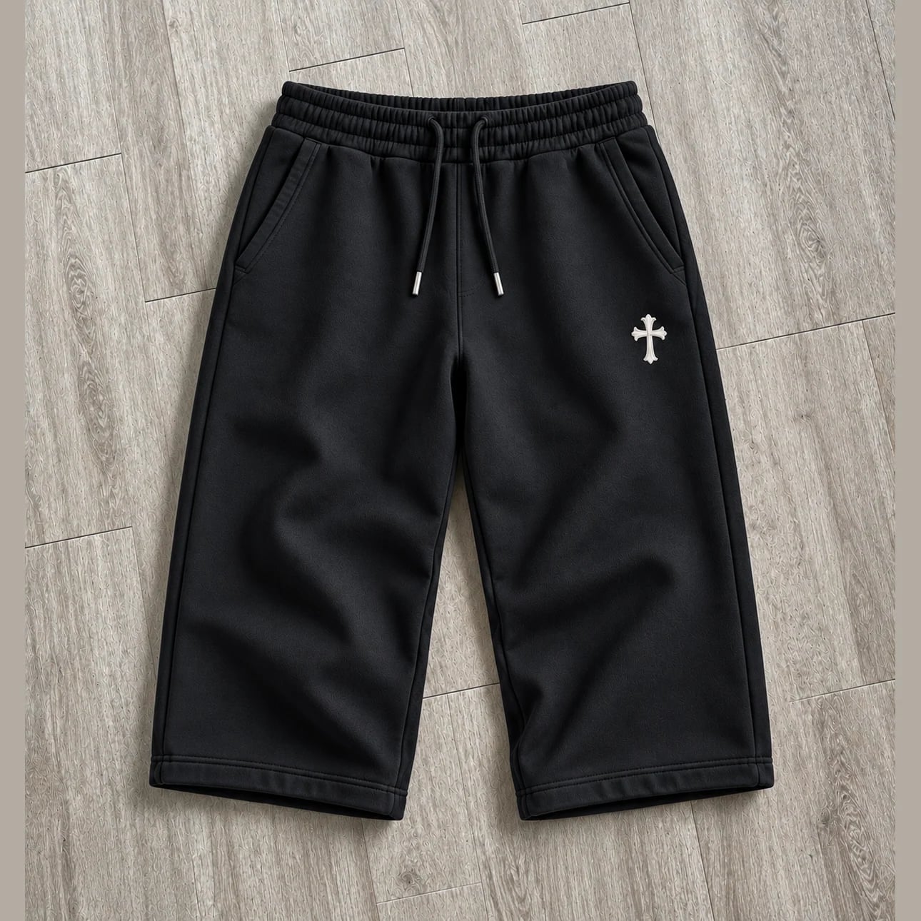 Cross Sweat Capris in Black