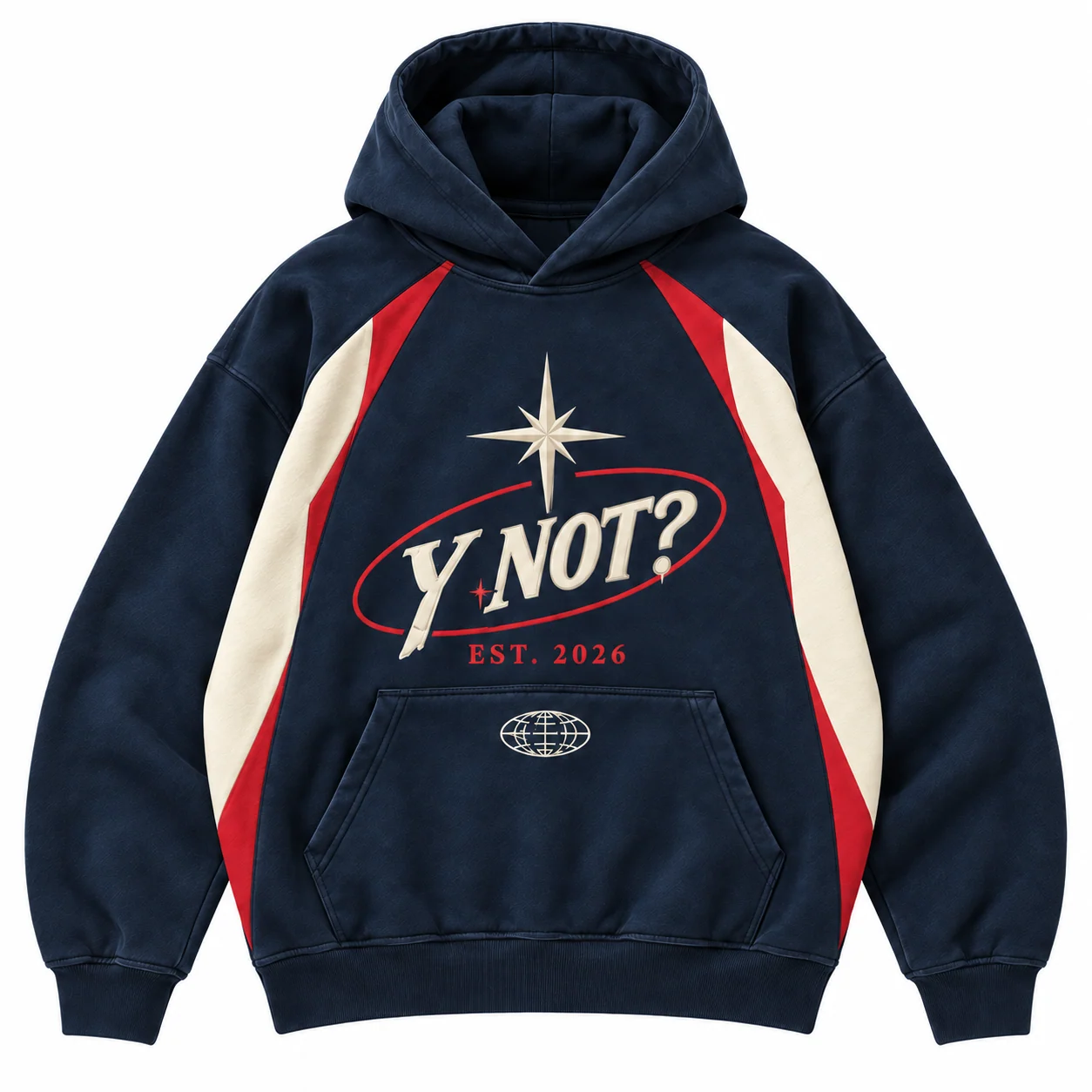 Y NOT? Est. 2026 Panel Hoodie in Navy
