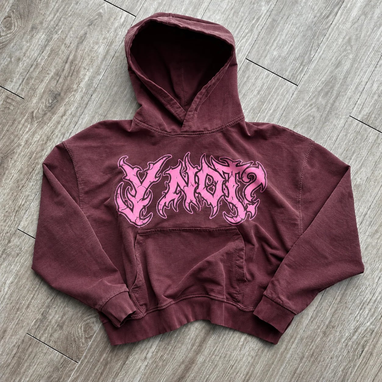 Flame Script Hoodie in Burgundy