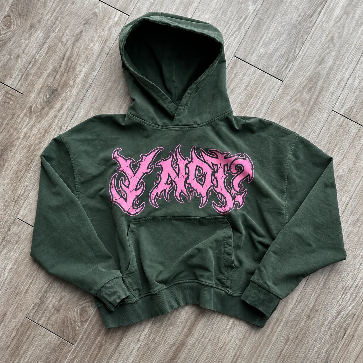 Flame Script Hoodie in Forest