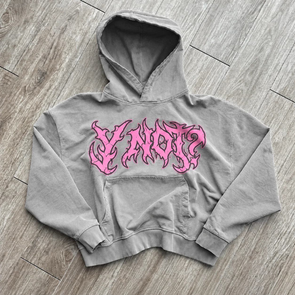 Flame Script Hoodie in Heather Grey