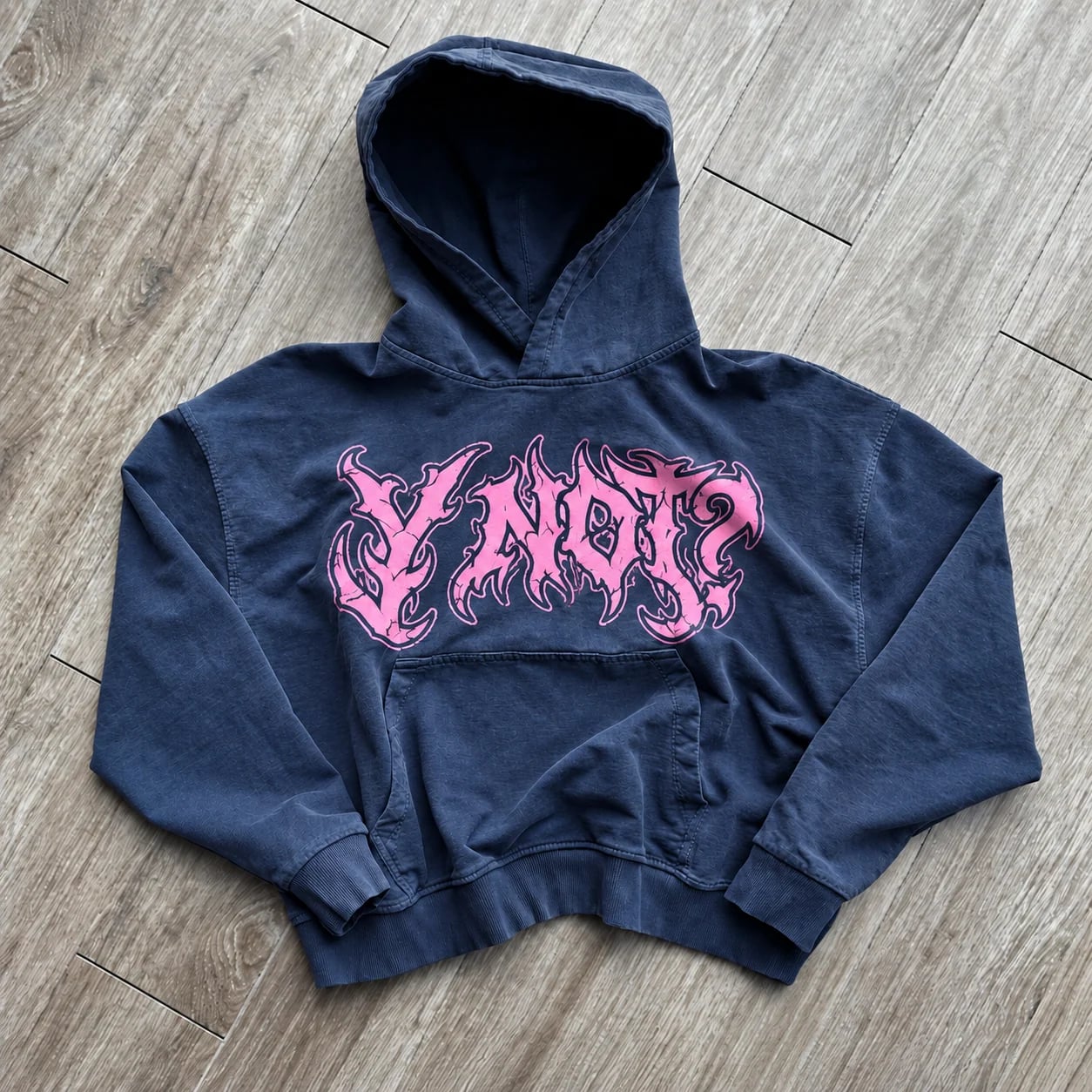 Flame Script Hoodie in Washed Navy