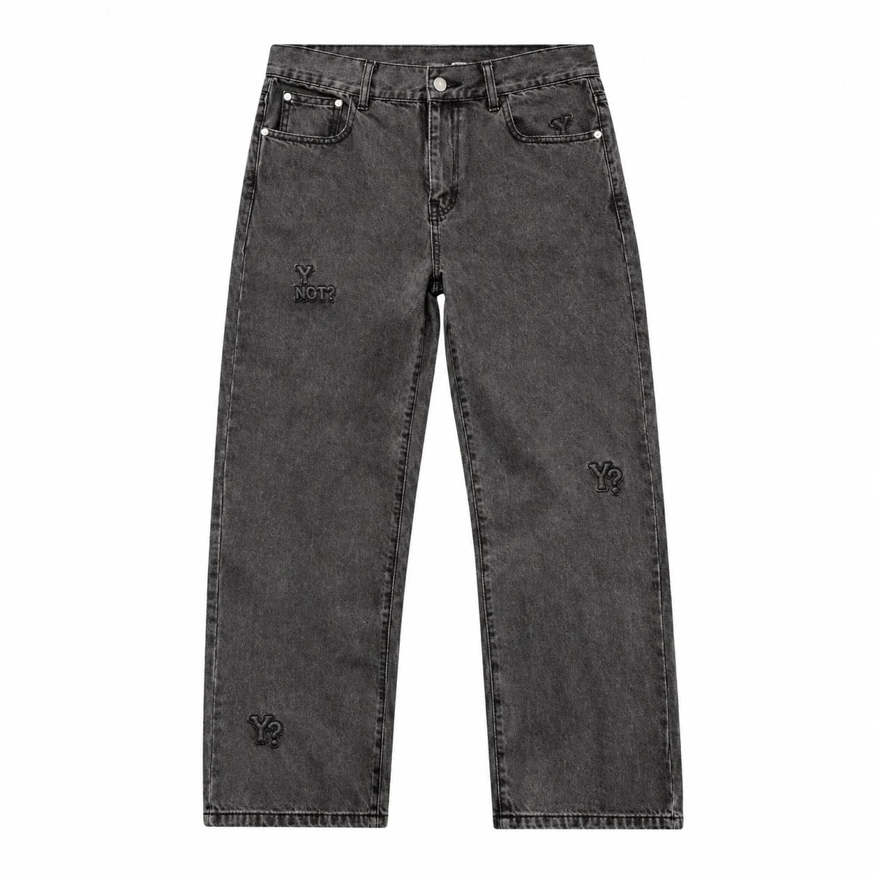 Y? Embroidered Jeans in Washed Black